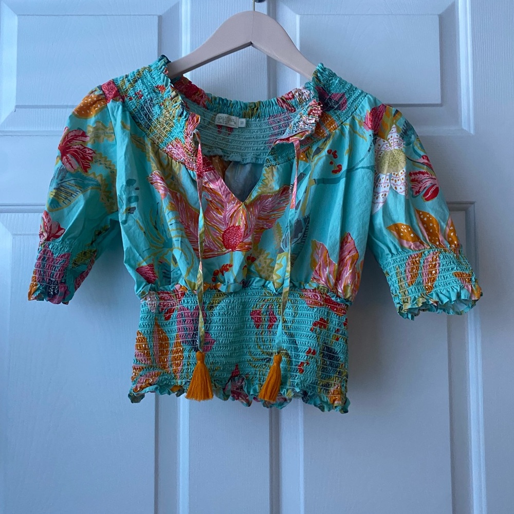 Anya smocked blouse in Queenie Tropical Floral